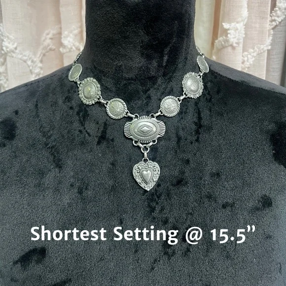 Bohemian Cowgirl Love Concho Silver Heart Pendant Necklace - Picture 14 of 15